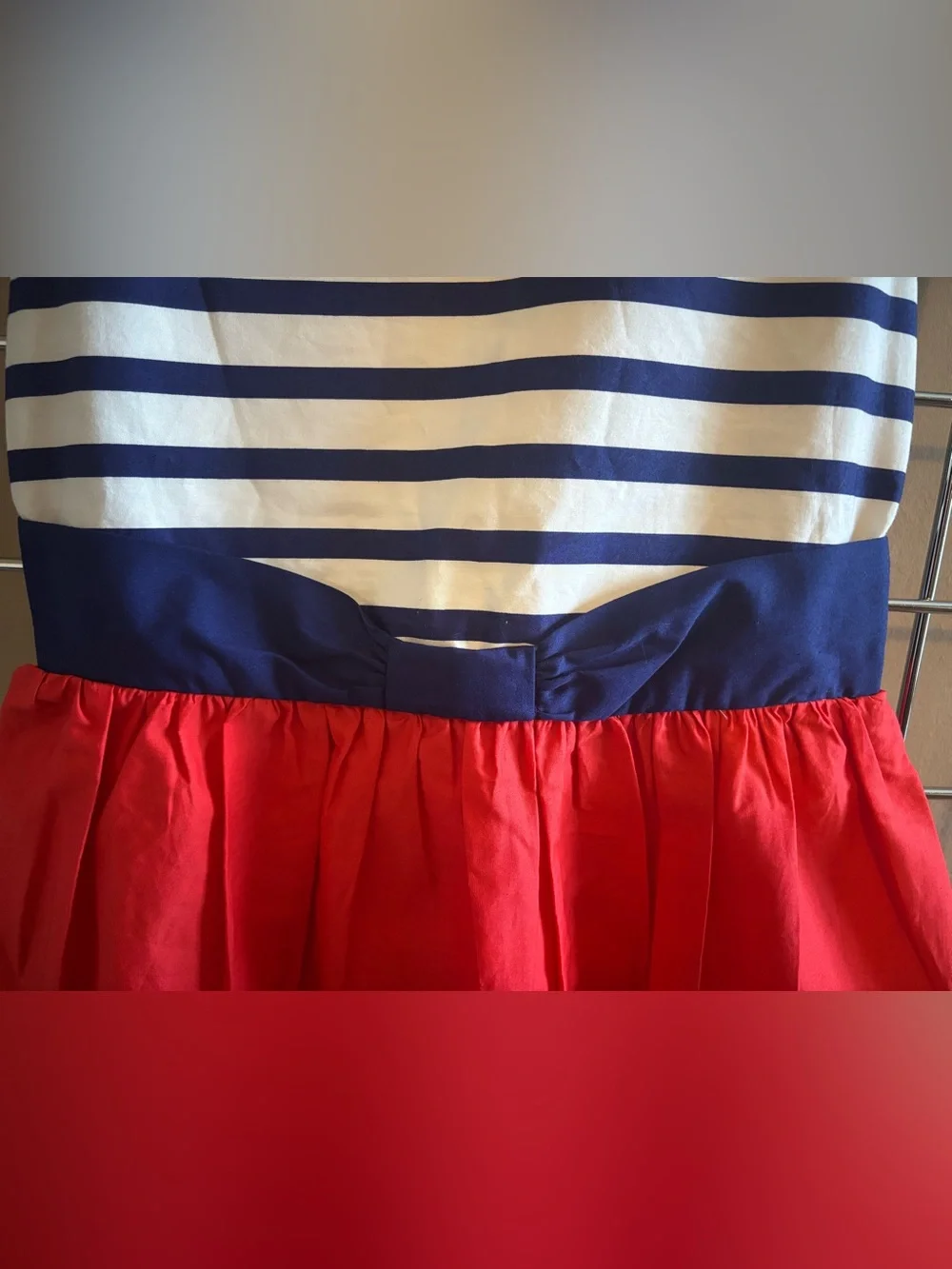 Gymboree Navy, White & Red Striped Waist-Bow Girls Dress Sz 8 Modest